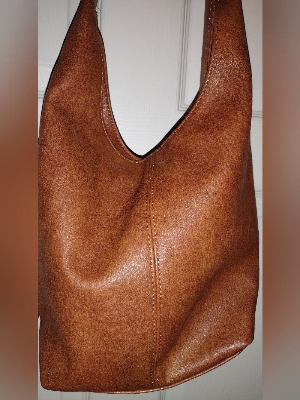 Women's Vegan Leather Hobo Bag in Cognac Brown - Picture 2 of 5